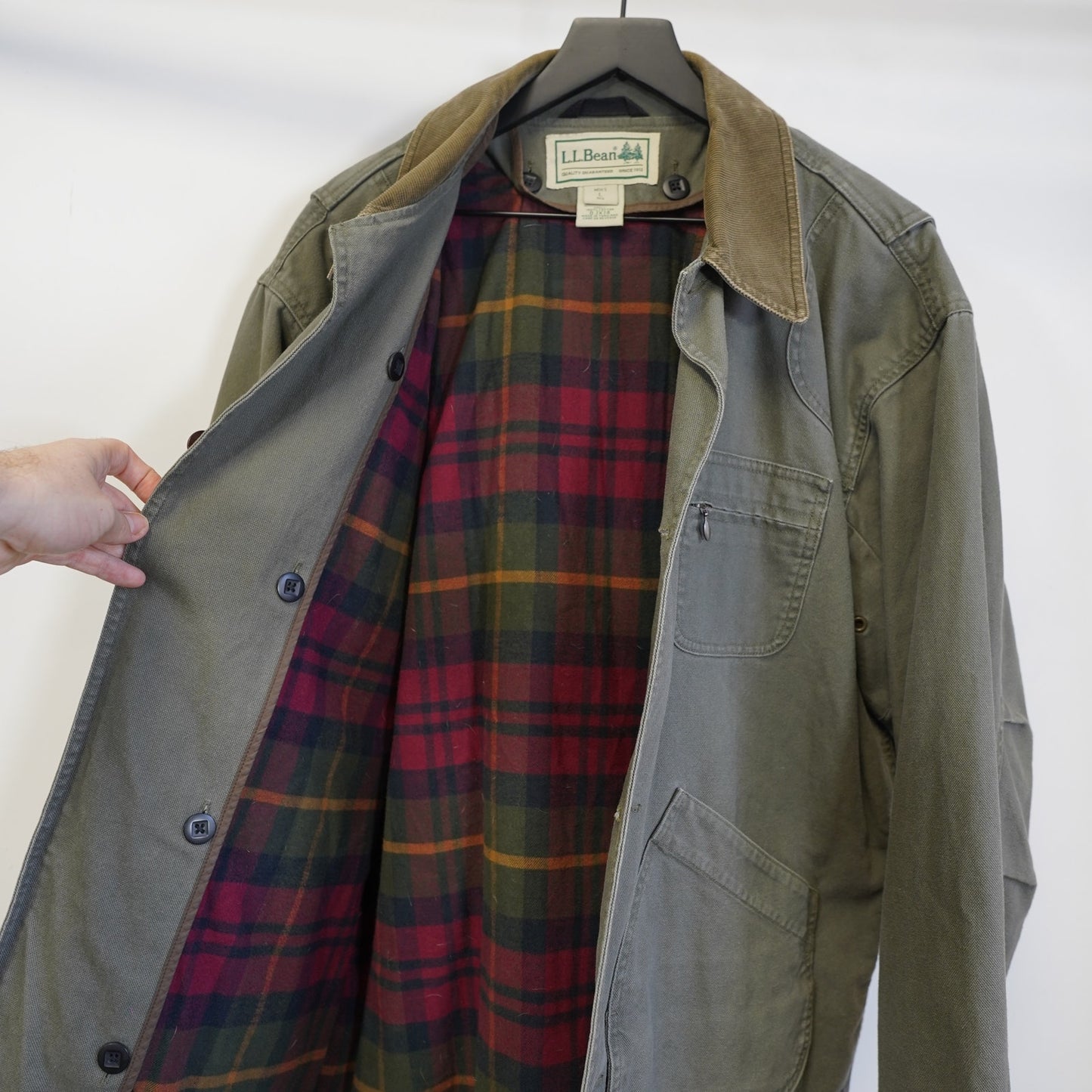 (L) Vintage L.L. Bean Field Coat Blanket Lined Men's L Olive Green Corduroy Jacket