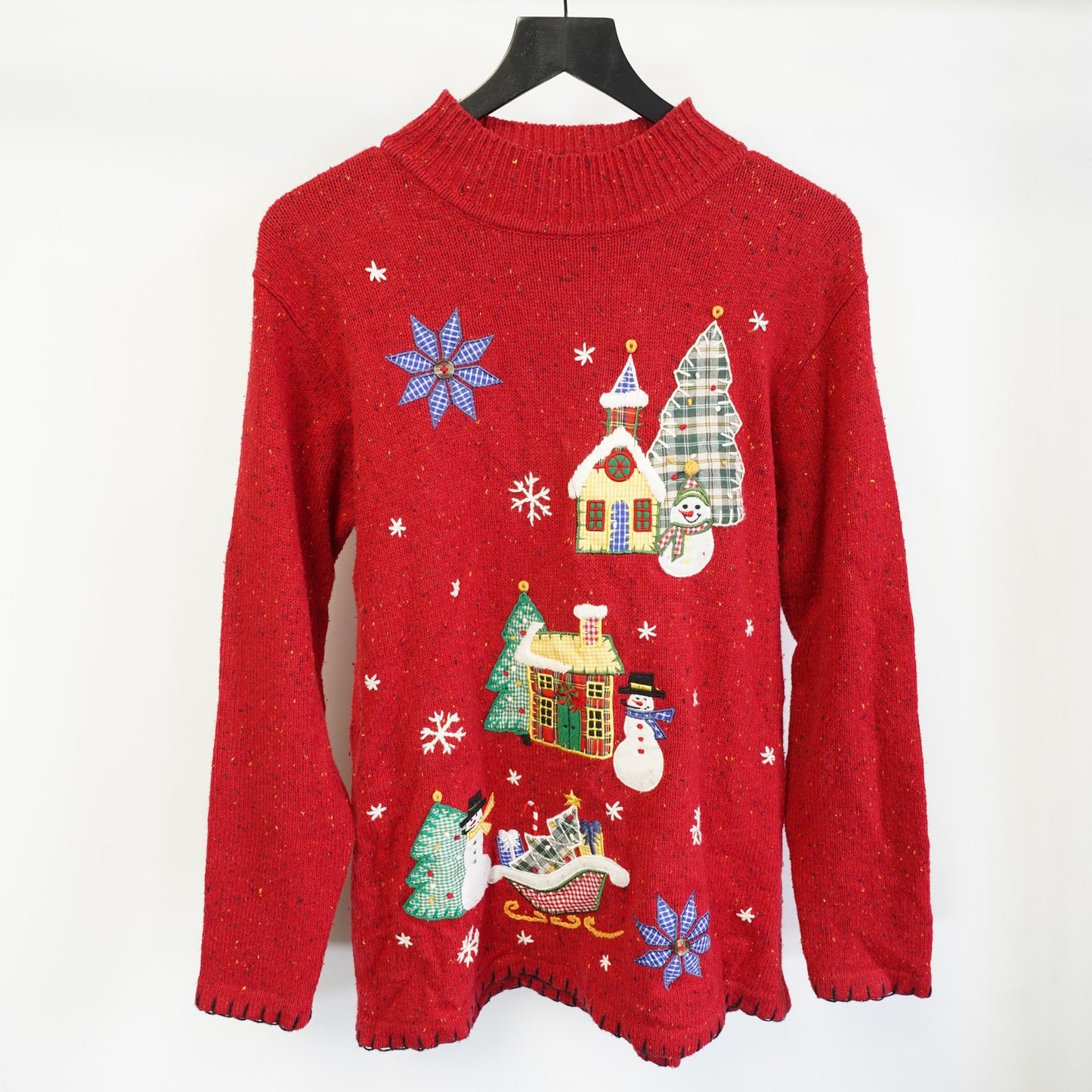 (Women's XL) Vintage Embroidered Ugly Christmas Sweater Women's XL Victoria James Red 90s