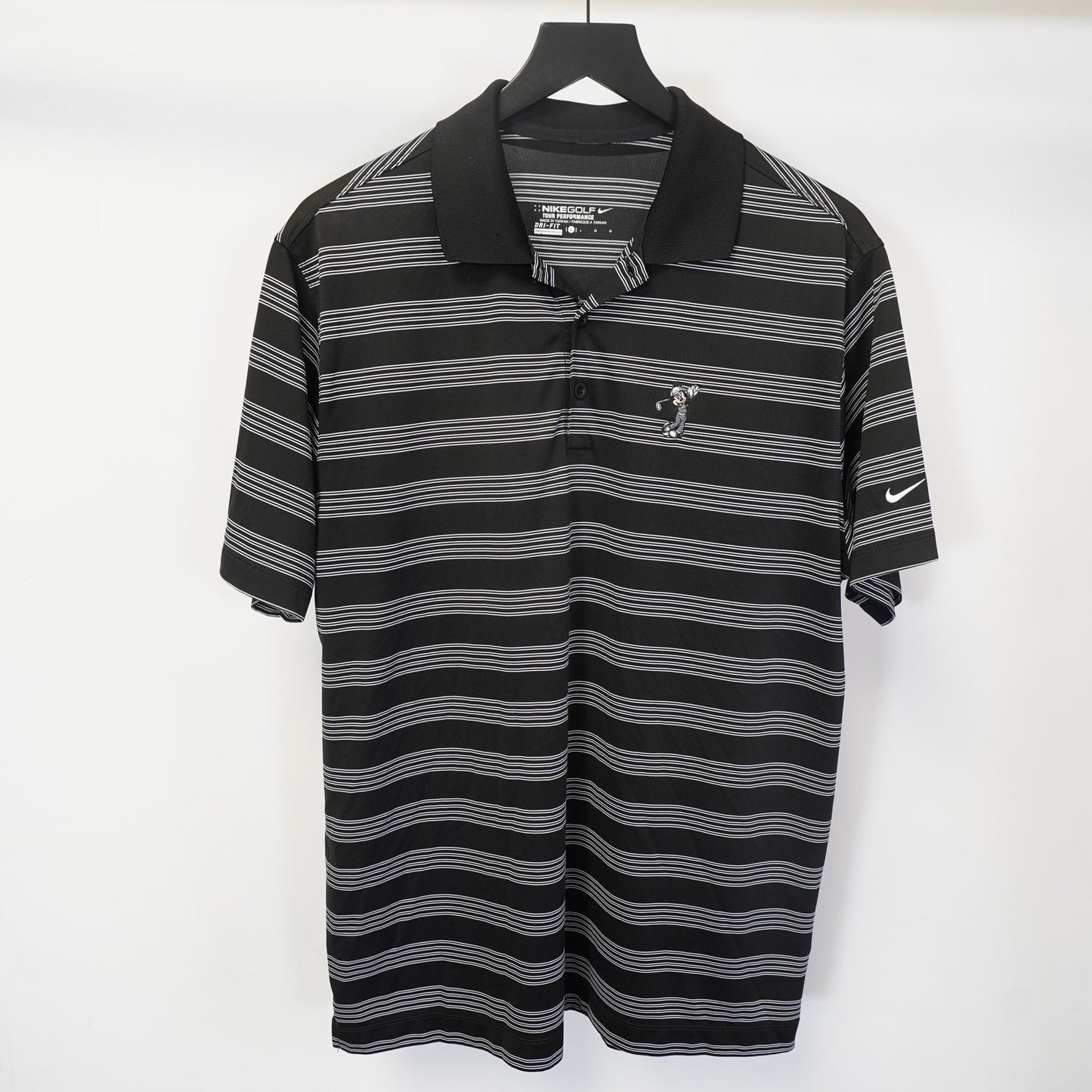 (L) Nike Golf Disney Mickey Mouse Striped Performance Polo Shirt Men's L Black