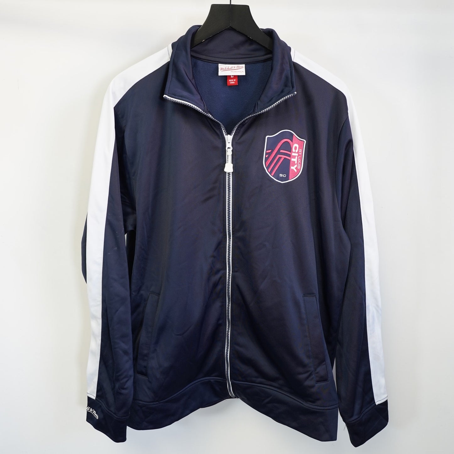 (L) St. Louis City FC Mitchell & Ness Warm Up Track Jacket Men's L Blue Embroidered
