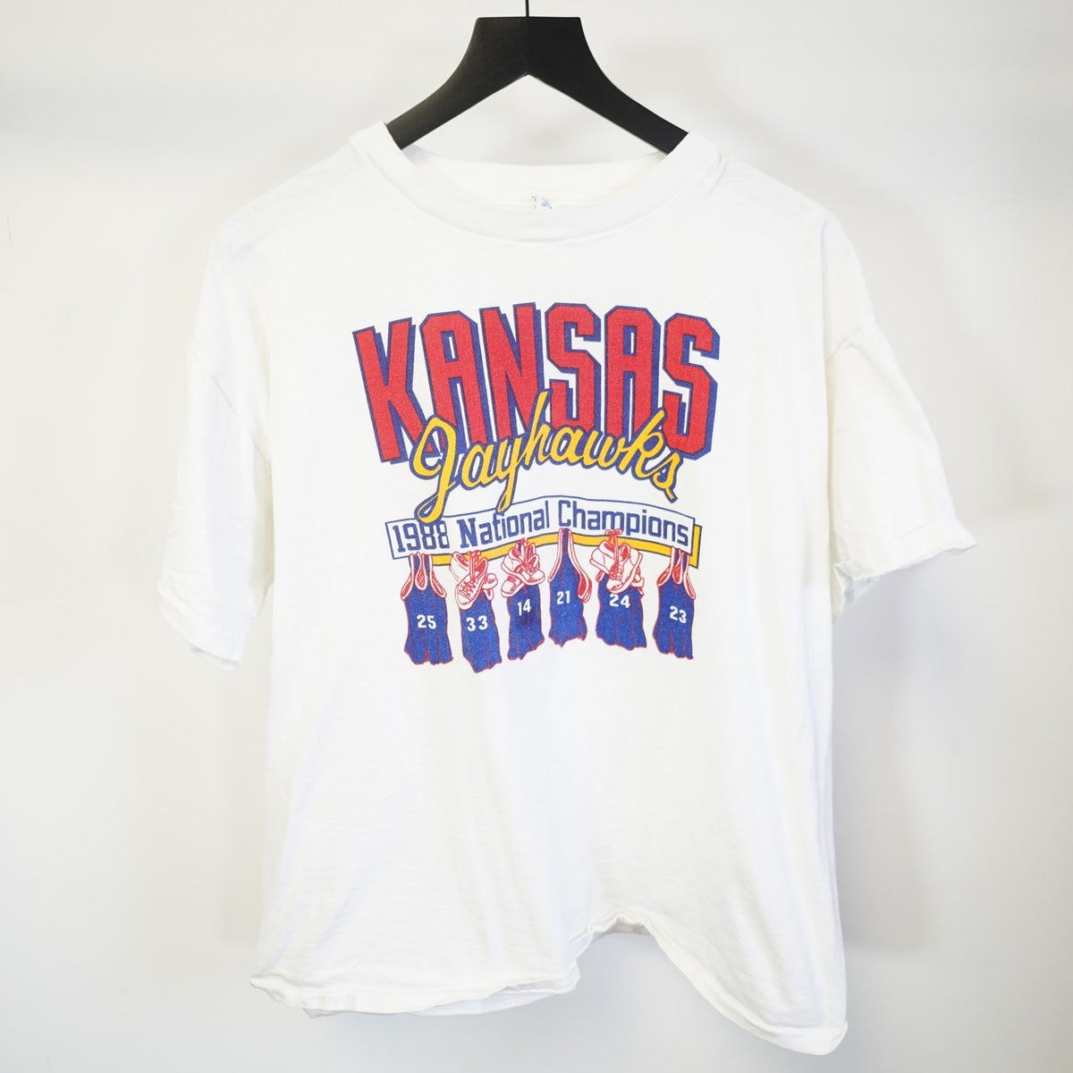 Vintage(XXL)  Kansas Jayhawks Basketball T-Shirt 80s Champion Men's XXL White Retro