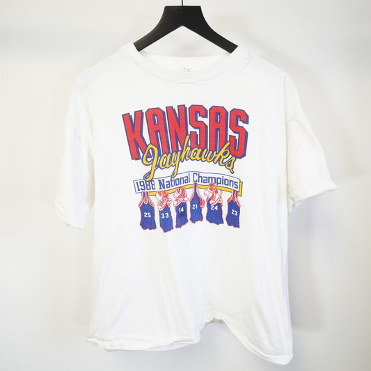 Vintage(XXL)  Kansas Jayhawks Basketball T-Shirt 80s Champion Men's XXL White Retro