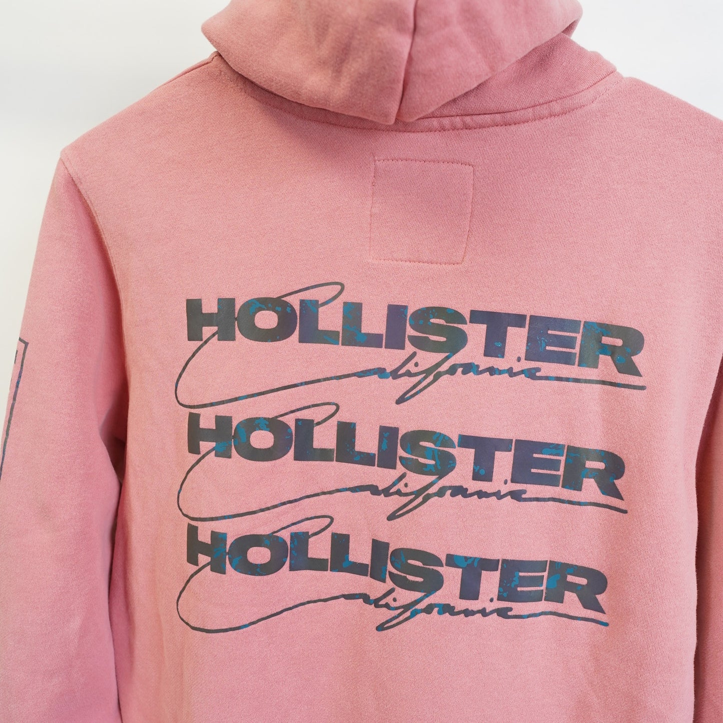 (M) Hollister Co. 3M Reflective Light Pink Pullover Hoodie Men's M Y2K Streetwear