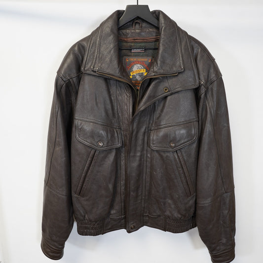 Vtg Wilsons Adventure Bound Leather Bomber Jacket XL Brown Aviator Indiana Jone