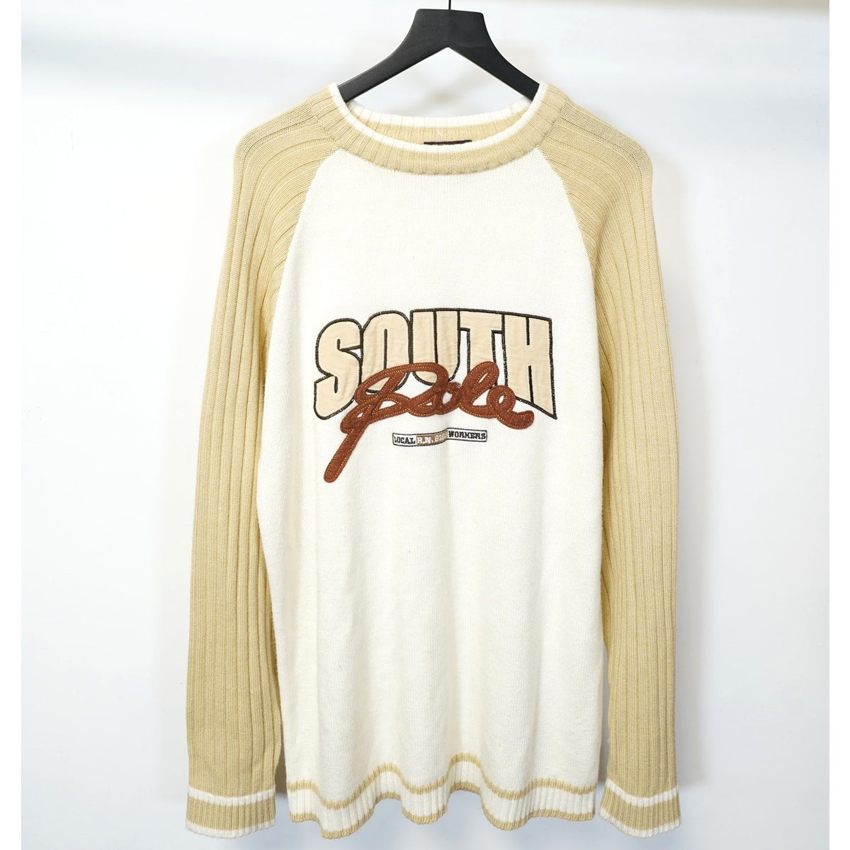 (L) Vintage Southpole Y2K Sewn Knit Sweater Men's L Streetwear 2000s White Tan