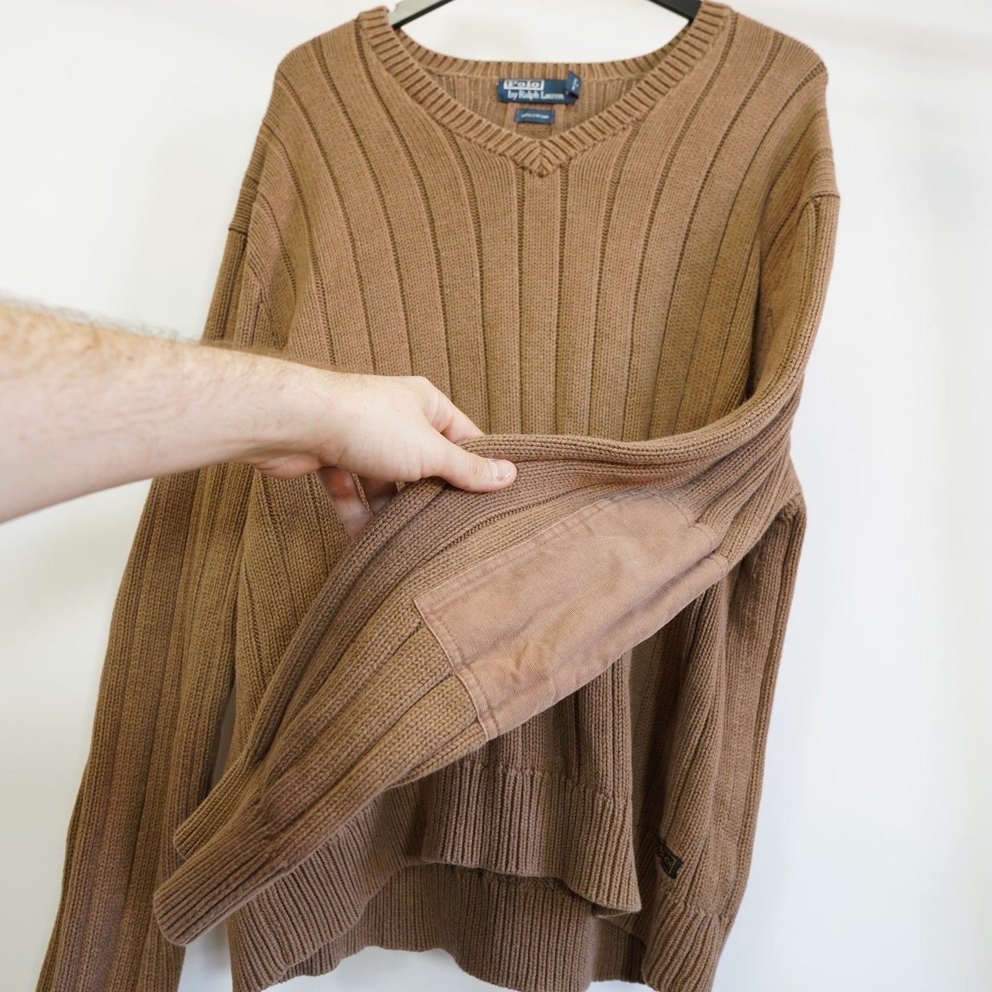 (XXL) Vintage Polo Ralph Lauren Ribbed Knit V-Neck Sweater Men's XXL Brown Preppy
