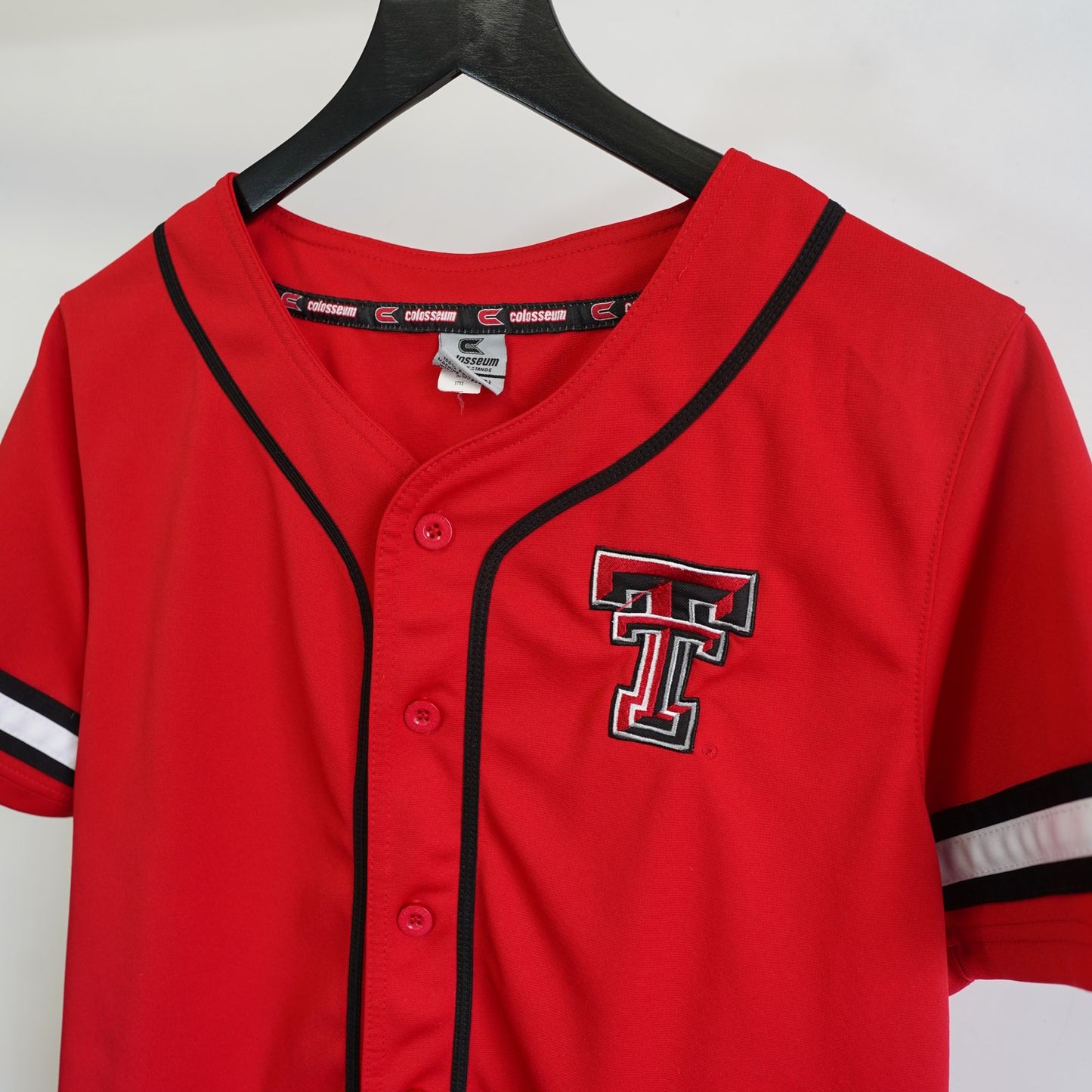 (Youth XL) Texas Tech Red Raiders Embroidered Baseball Jersey Youth XL Red Colosseum