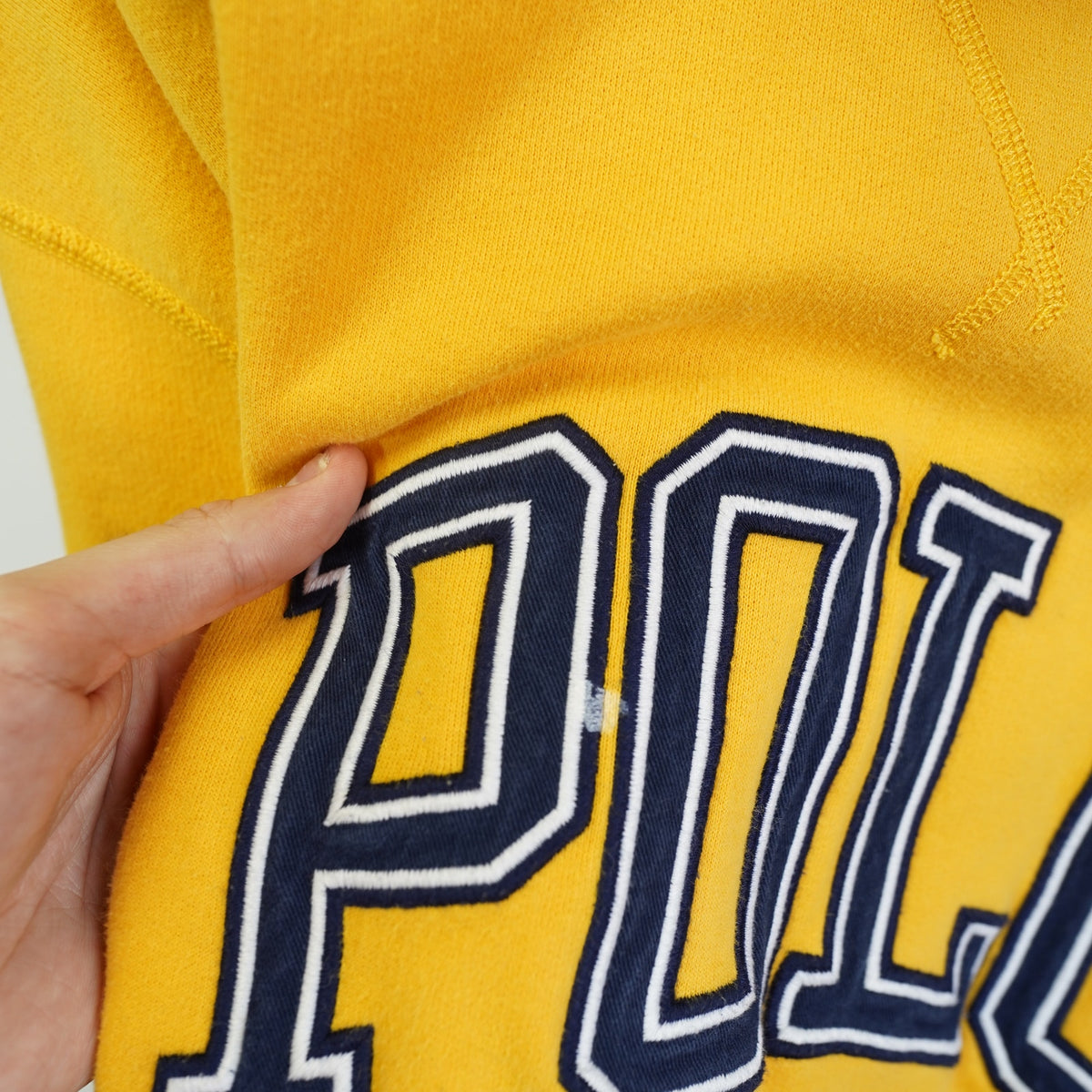 (3XLT) Vintage Polo Ralph Lauren Sewn Spellout Hoodie Men's 3XLT Yellow Blue Stitched