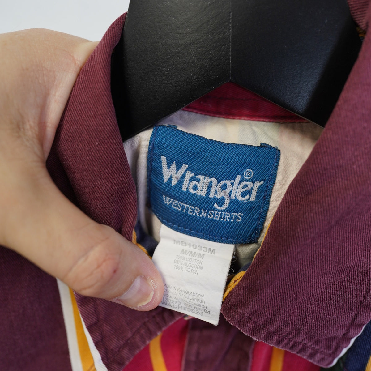 (M) Vintage Wrangler Brush Popper Western Pearl Snap Button Up Striped Mens M Red 90