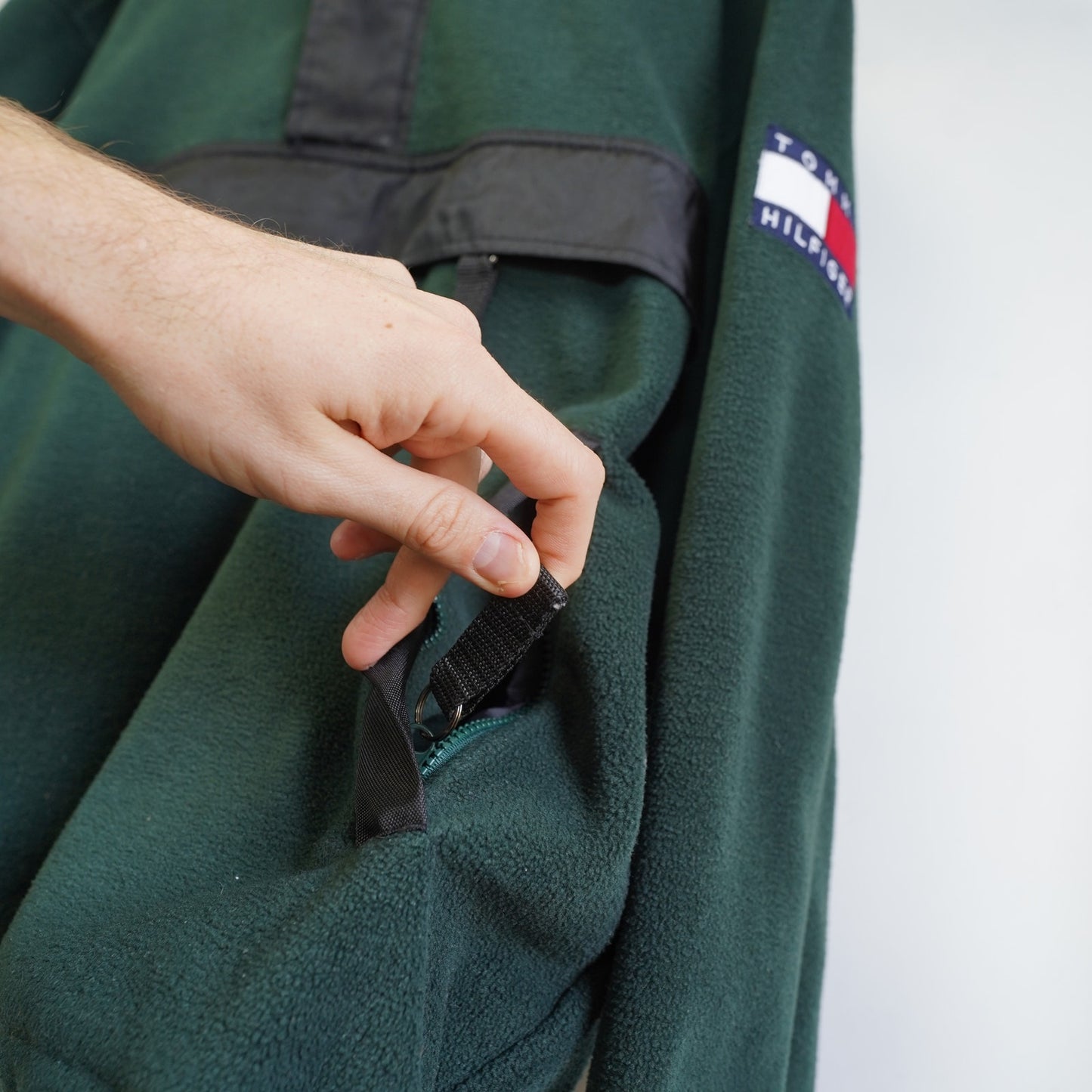 (XL) Vintage Tommy Hilfiger 90s Fleece 1/4 Zip Anorak Pullover Jacket Men's XL Green