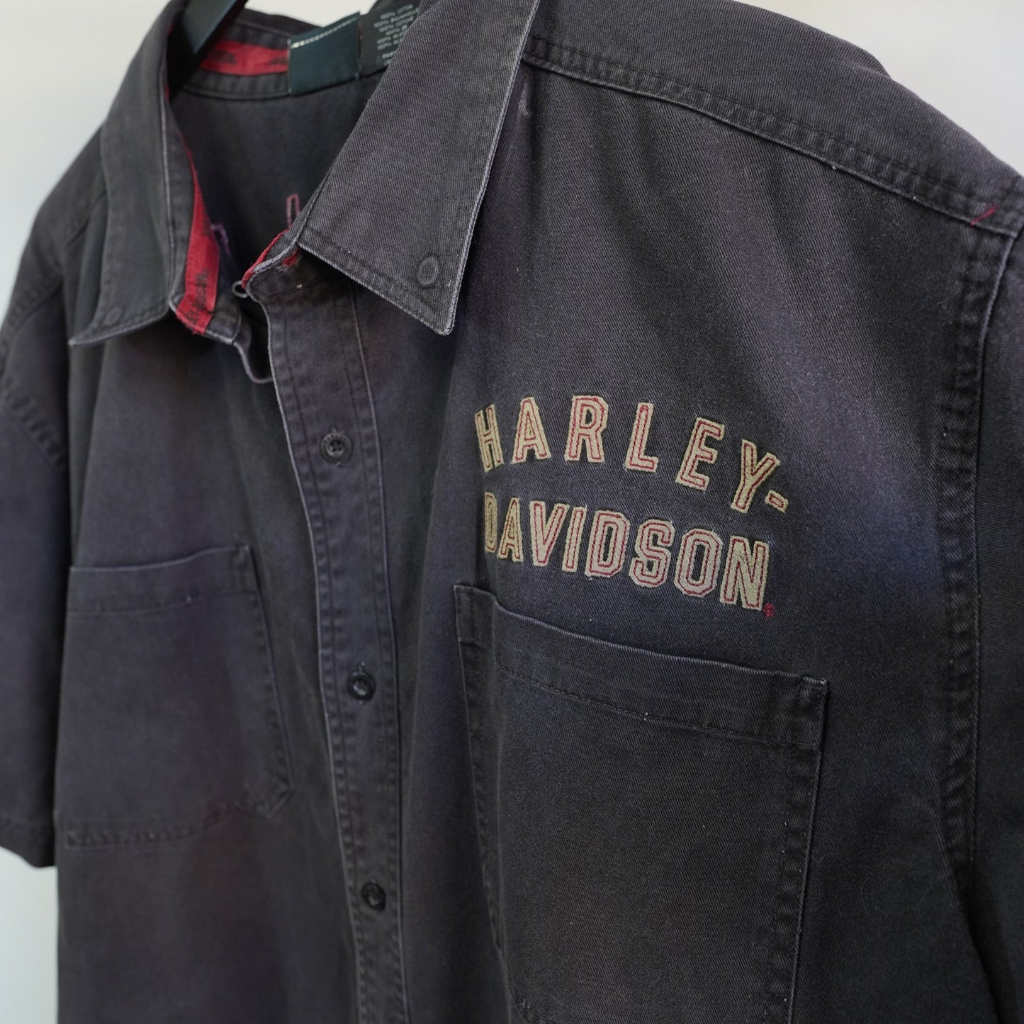 (3XL) Vintage Harley Davidson Stitched Button Down Biker Shirt Men's 3XL Black Eagle