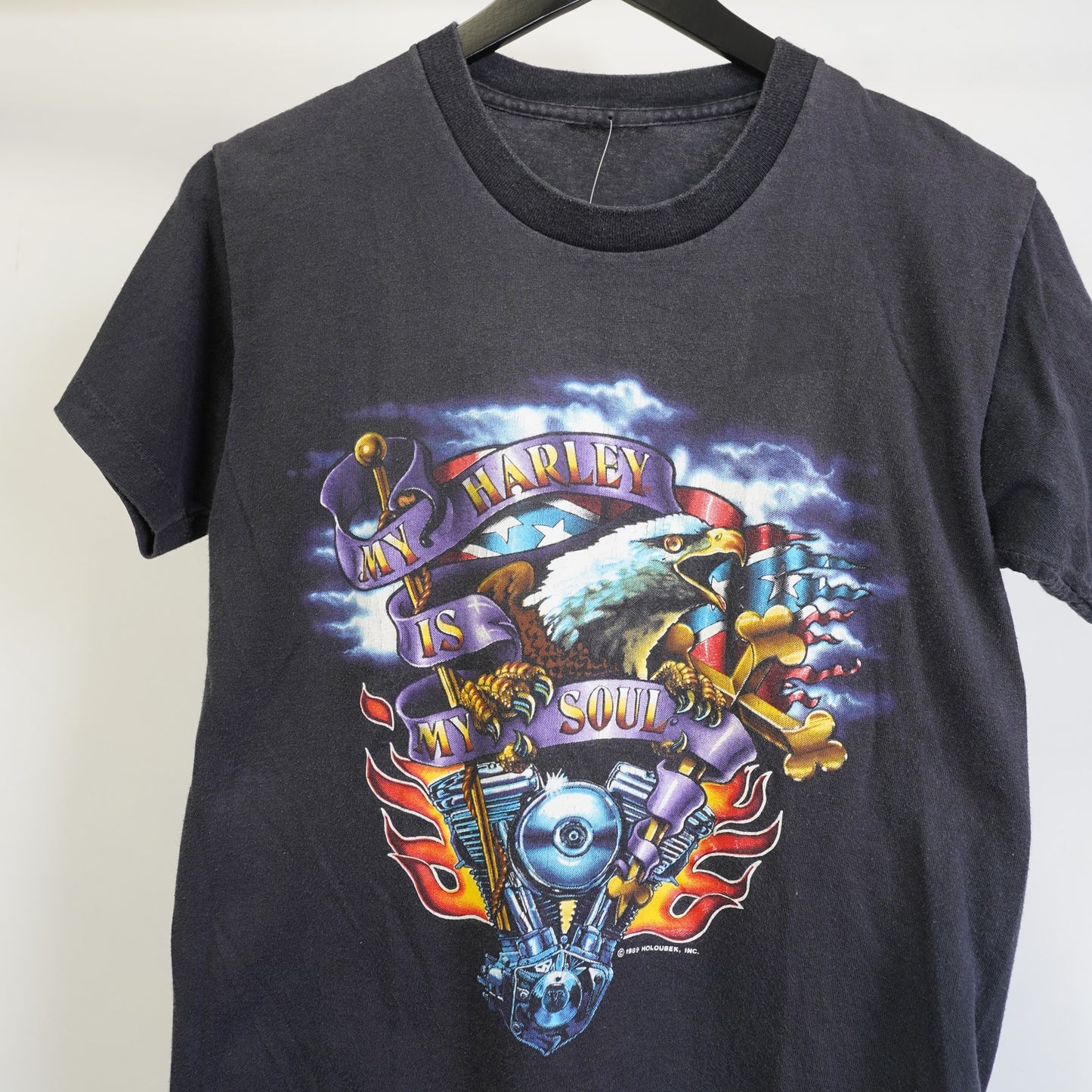 (S) Vintage 1989 Harley Davidson Eagle Biker Single Stitch T-Shirt Men's S Black