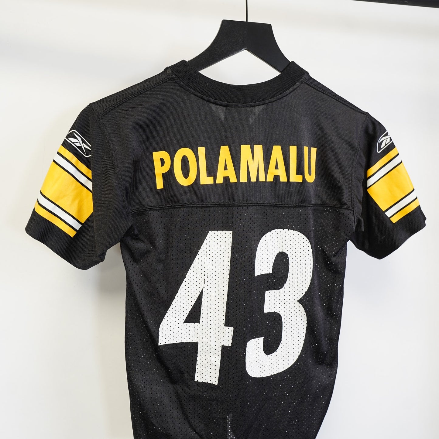 (Youth S) Pittsburg Steelers Troy Polamalu Football Jersey Boys Size S Black Youth Kids