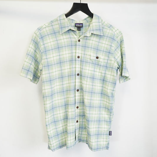 (M) Patagonia Plaid Organic Cotton Button Up Short Sleeve A/C Shirt Men's M Green