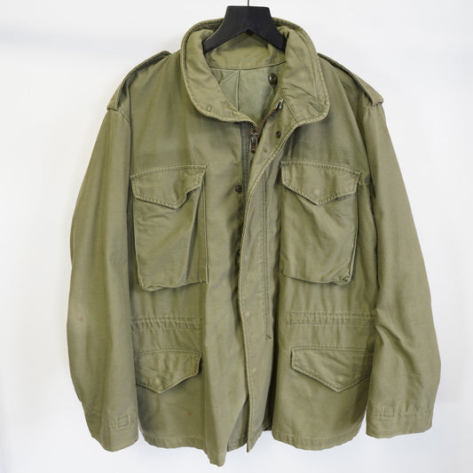 (L) Vintgae US Military M-65 Field Jacket Men's L Olive Green OG-107 Hooded Camo