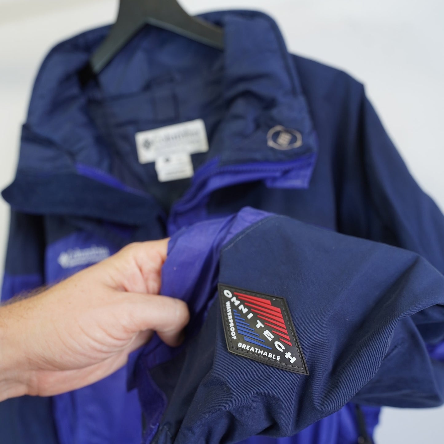(Women's L) Vintage Columbia Titanium Omni-Tech Windbreaker Rain Coat Ladies L Blue 90s