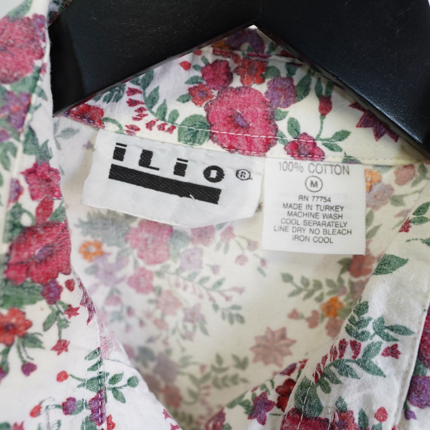 (Women's M) Vintage ILIO Floral Button Up Shirt Short Sleeve Women's Medium 90s Retro Flower