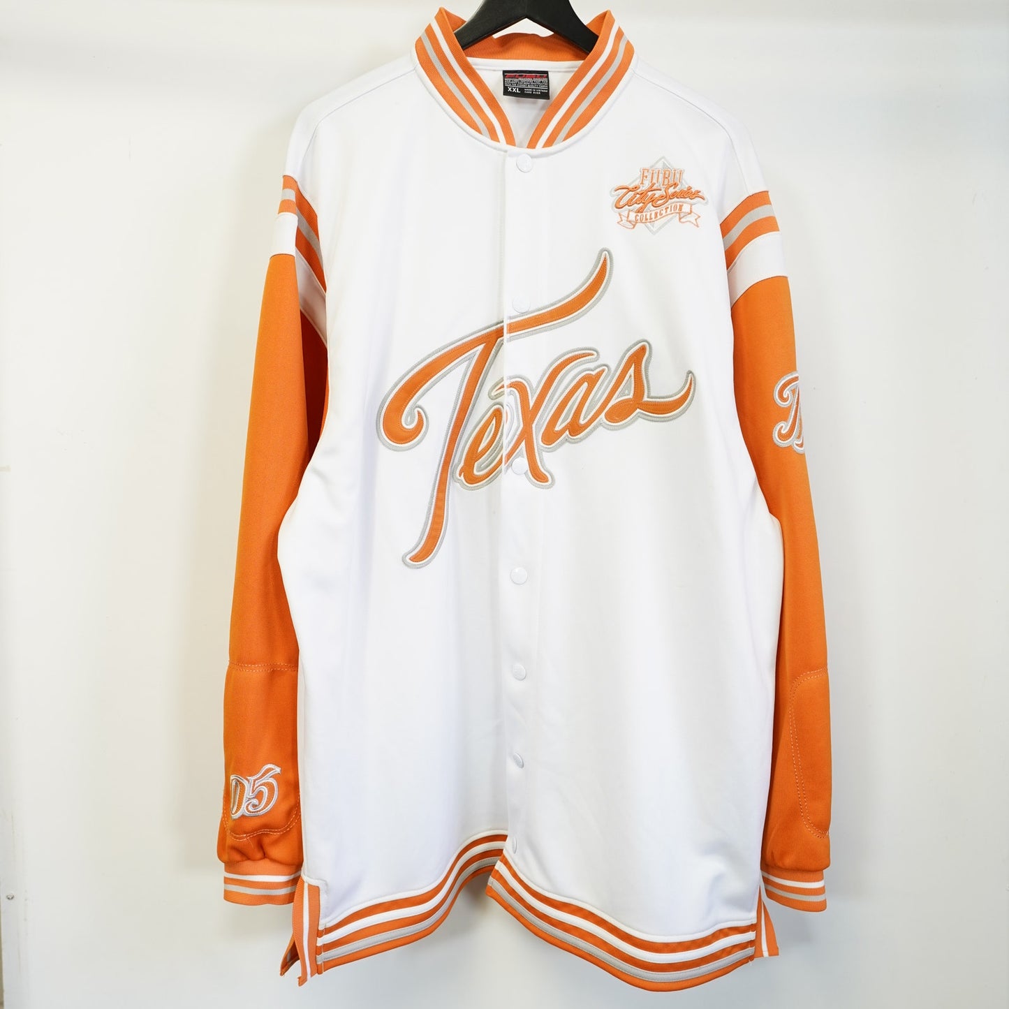 (XXL) Vintage Fubu Texas City Series Warm Up Jacket Men's XXL Sewn White Orange Y2K
