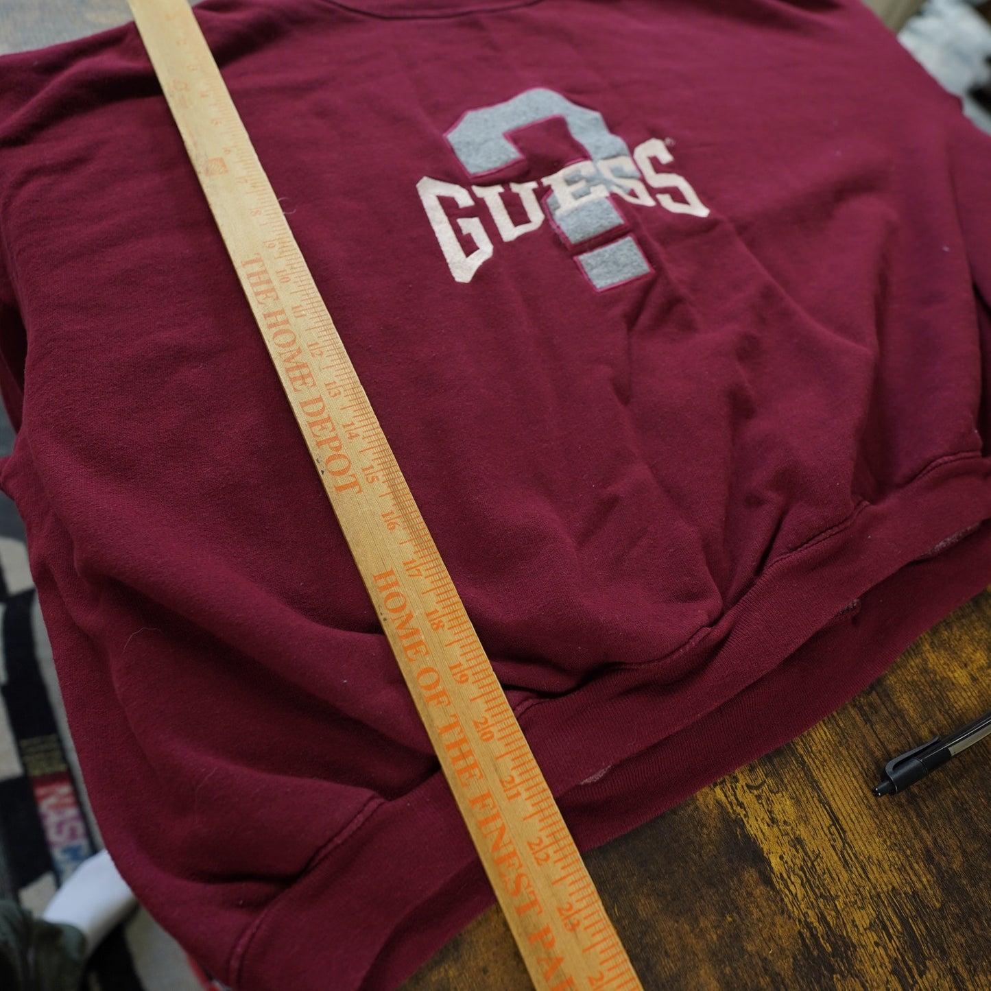 (L) Boxy Vintage Guess Jeans Embroidered Sweatshirt Men's L Maroon 90s Cropped