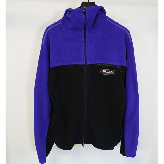 (L) Nautica Competition Vintage Fleece Full Zip Jacket Men's L Black Blue ColorBlock