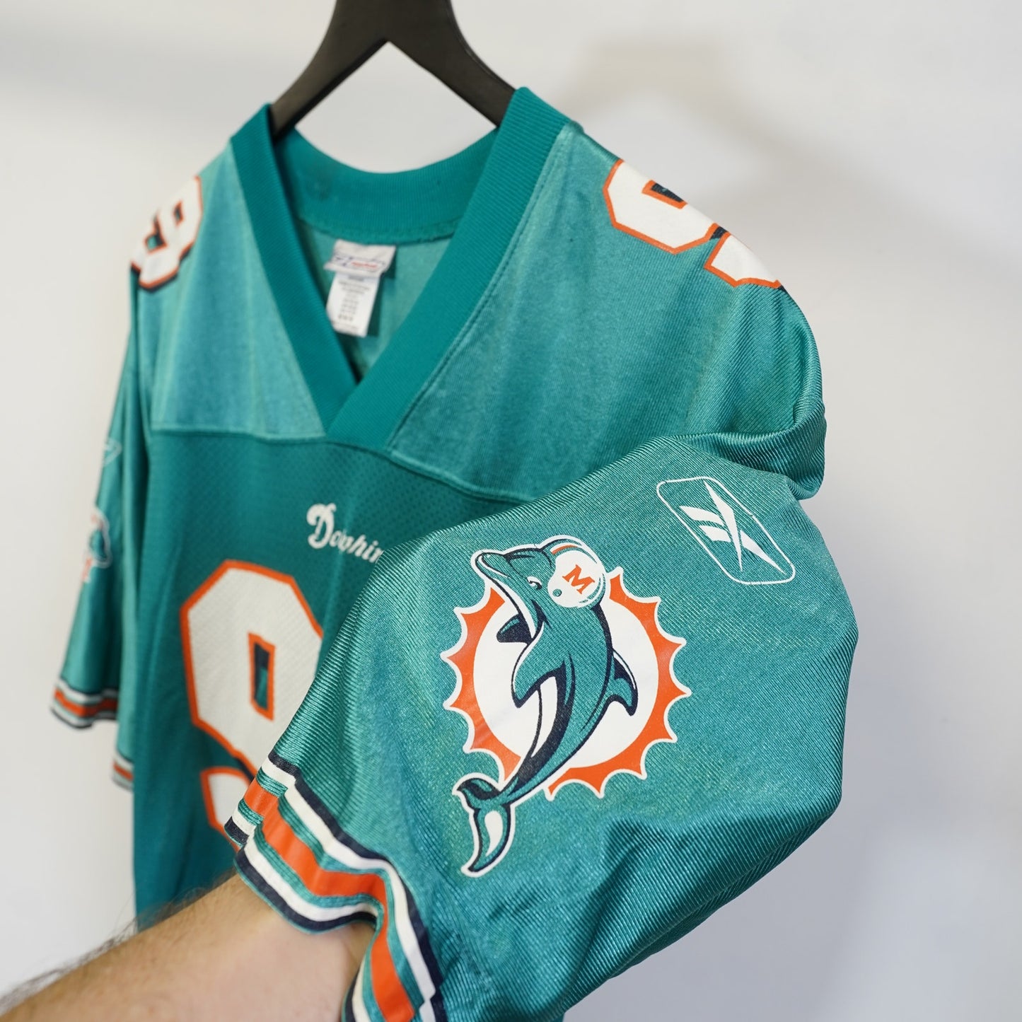 (M) Vintage Jason Taylor Miami Dolphins Reebok Football Jersey Mens M Aqua Y2K Retro