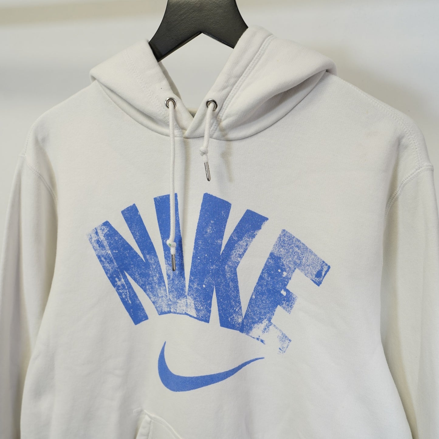 (L) Nike Big Logo Hoodie Men's L White Blue Jacket Spellout Swoosh Center Check
