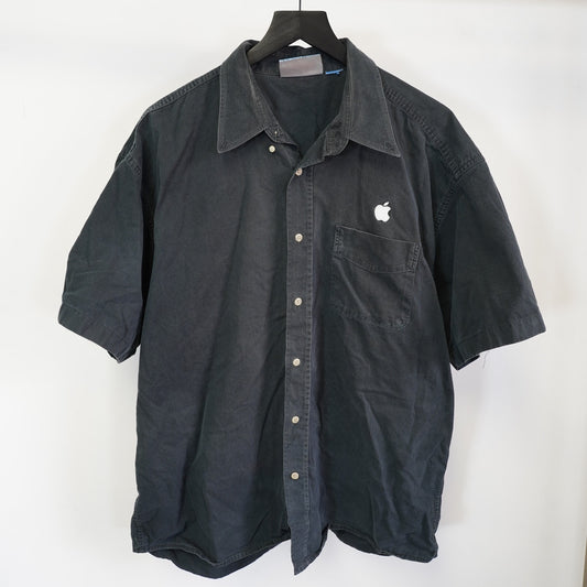 (XXL) Vintage Apple 90s Black Button Up Shirt Mens XXL Black White Tech Retro Computer