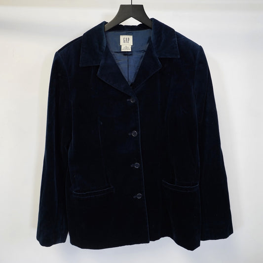 (Women's 14) Vintage Gap Velvet Suit Jacket Women's Size 14 Navy Blue Blazer Sports Coat