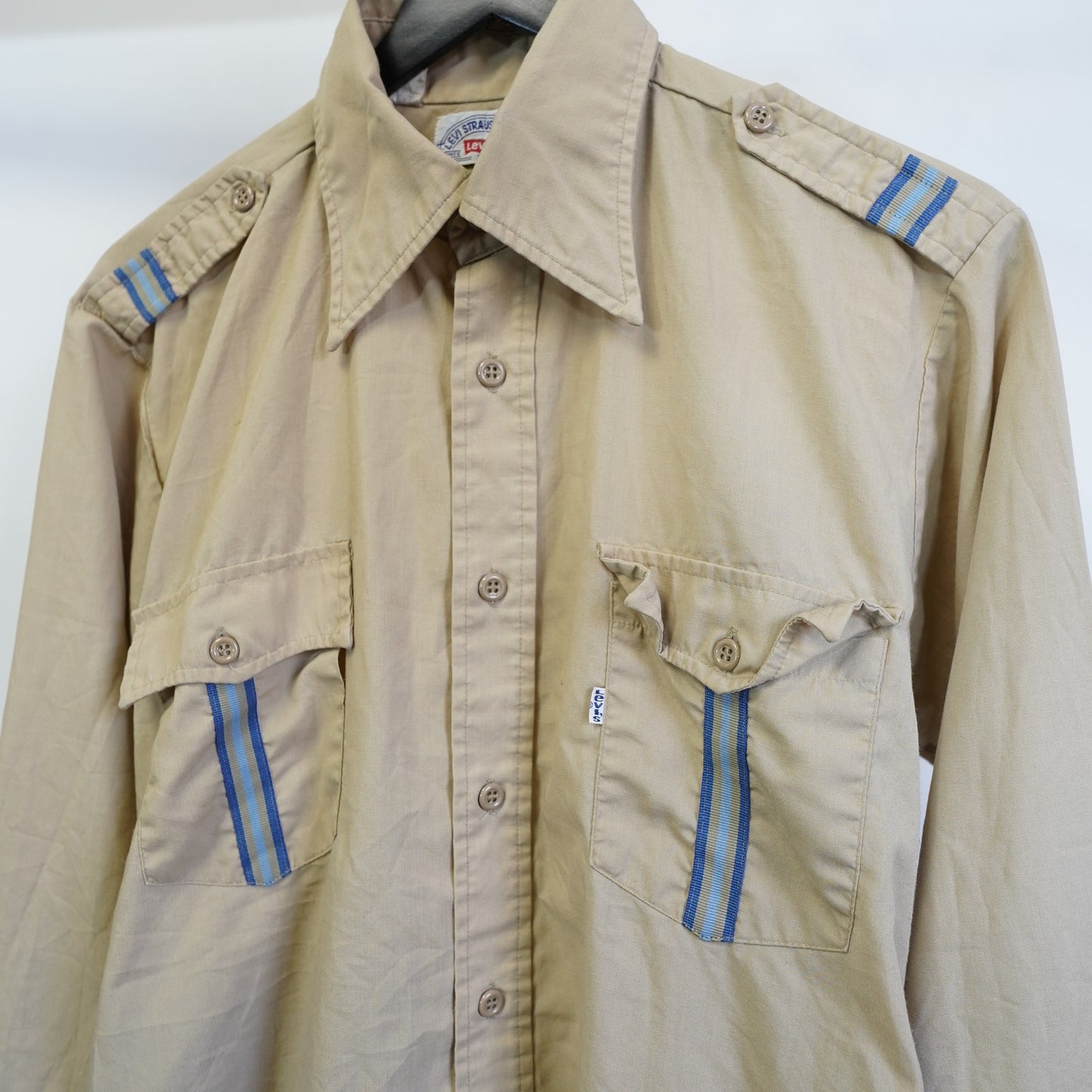 (L) True Vintage Levi's Strauss Khaki Military Button Up Shirt Men's L 70s Workwear