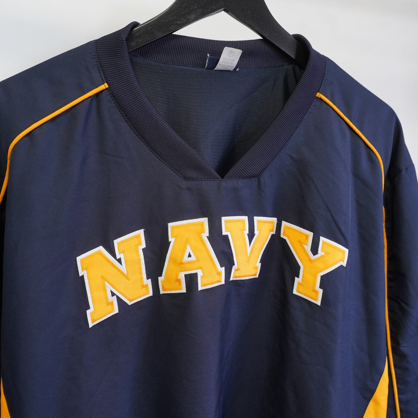 (L) Vintage US Navy Midshipmen Pullover Windbreaker Jacket Men's L Blue Gold Retro