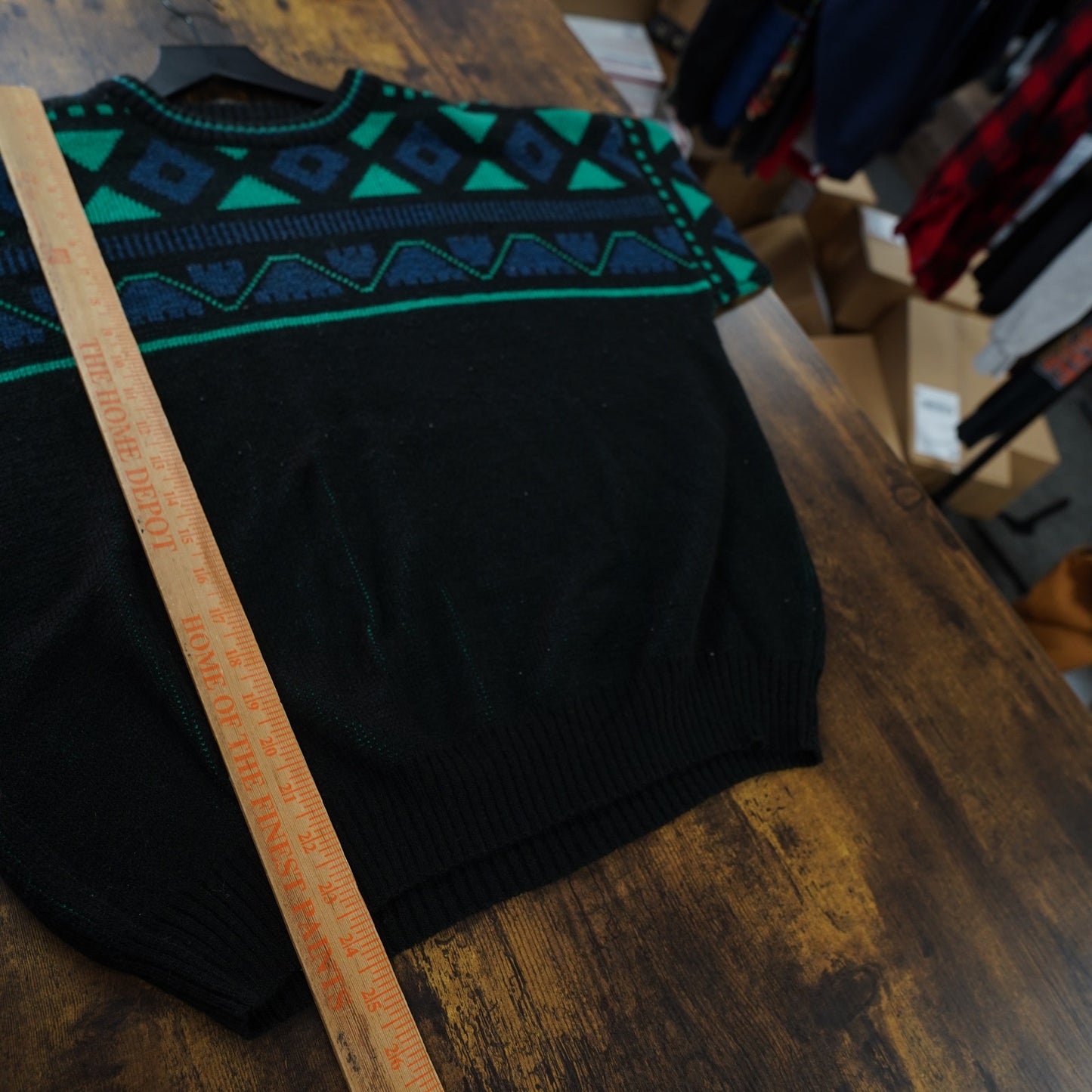 (L) Vintage 90s Le Tigre Black Knit Sweater Retro Abstract Aztec