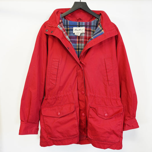 (WOMEN'S L) Vintage Eddie Bauer 90s Blanket Lined Red Rain Jacket Women's L Red Blue Coat
