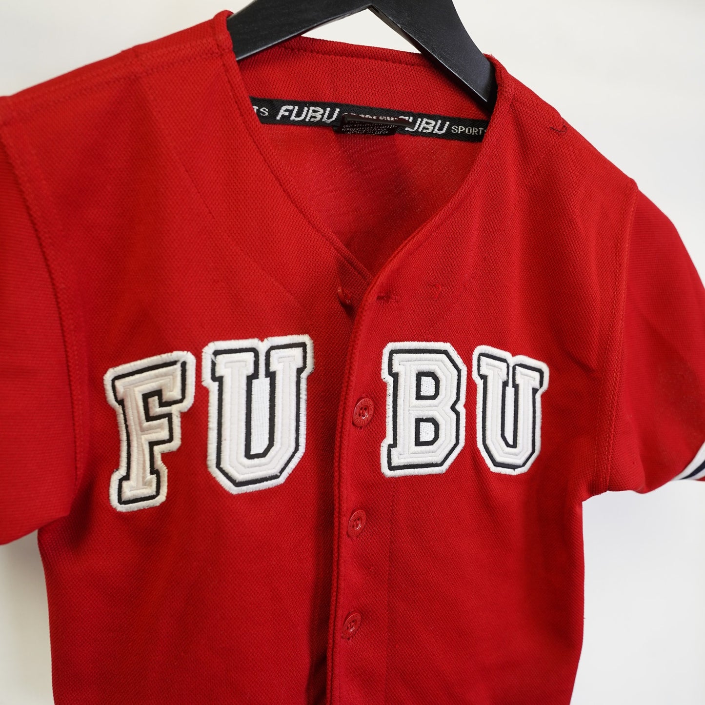 (Kids 4) Vintage Kids Fubu Stitched Baseball Jersey Boys S Size 4 Y2K 2000s Hip Hop Red