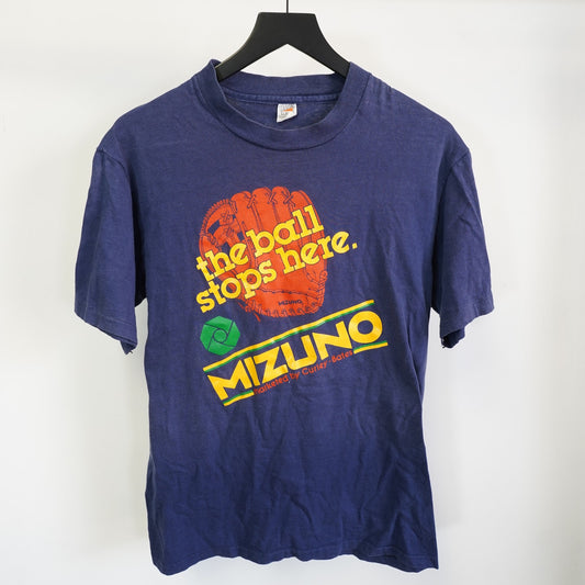 (XS) True Vintage 70s Mizuno Japanese Baseball T-Shirt Men's XS Navy Blue Glove