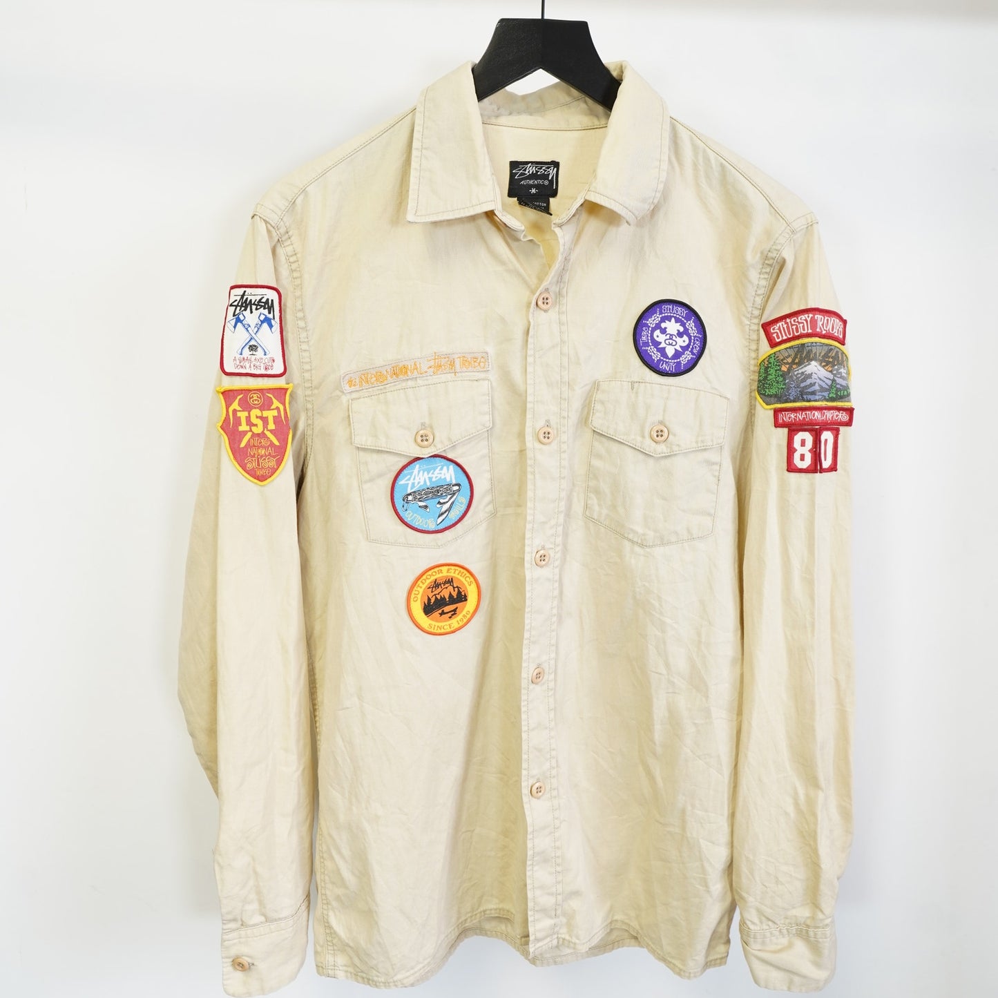 (M) Vintage Stussy Scout Shirt Patchwork Men's M Y2K Japanese Release Cream 2000s