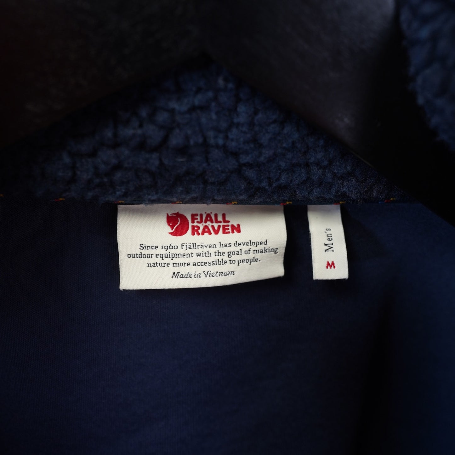 (M) Fjallraven Vardag Deep Pile Fleece Jacket Mens M Navy Orange Hike Gorpcore Hunt