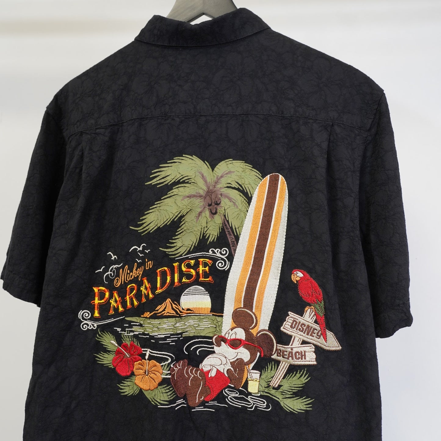 (M) Mickey In Paradise Disney Sewn Hawaiian Shirt Men's M Black Embroidered