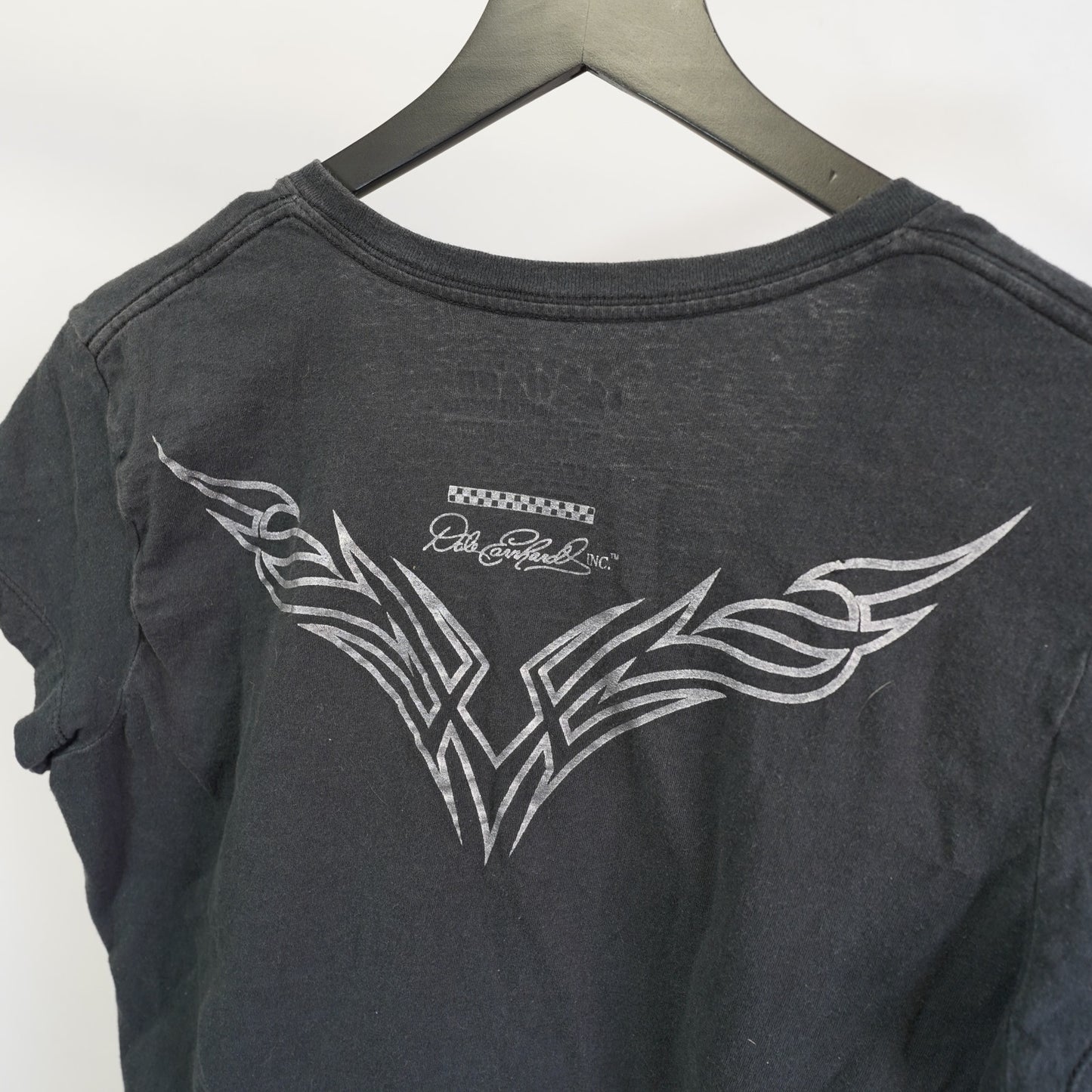 (Women's L) Dale Earnhardt Sr. Nascar Y2K V-Neck T-Shirt Women's L 2000s Goth Black