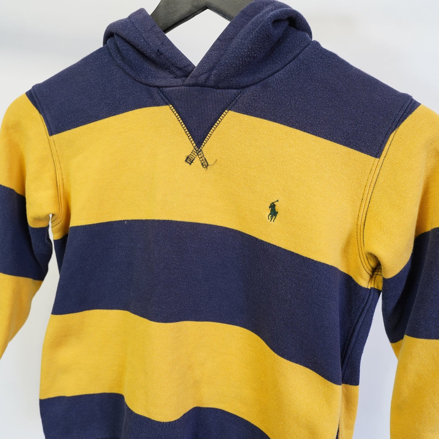 (Kids 6) Vintage Polo Ralph Lauren Striped Hoodie Kids Size 6 Youth Yellow Navy Preppy