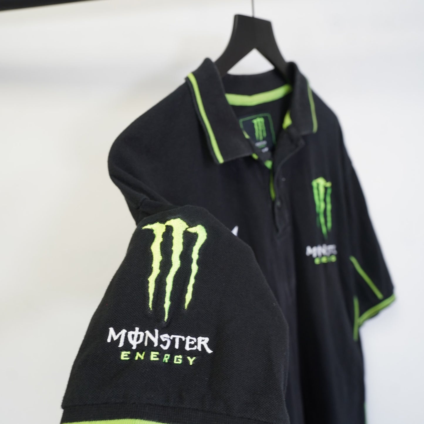 (XL) Vintage Monster Energy Y2k Tech3 Team Polo Shirt Embroidered Men's XL Black 2000