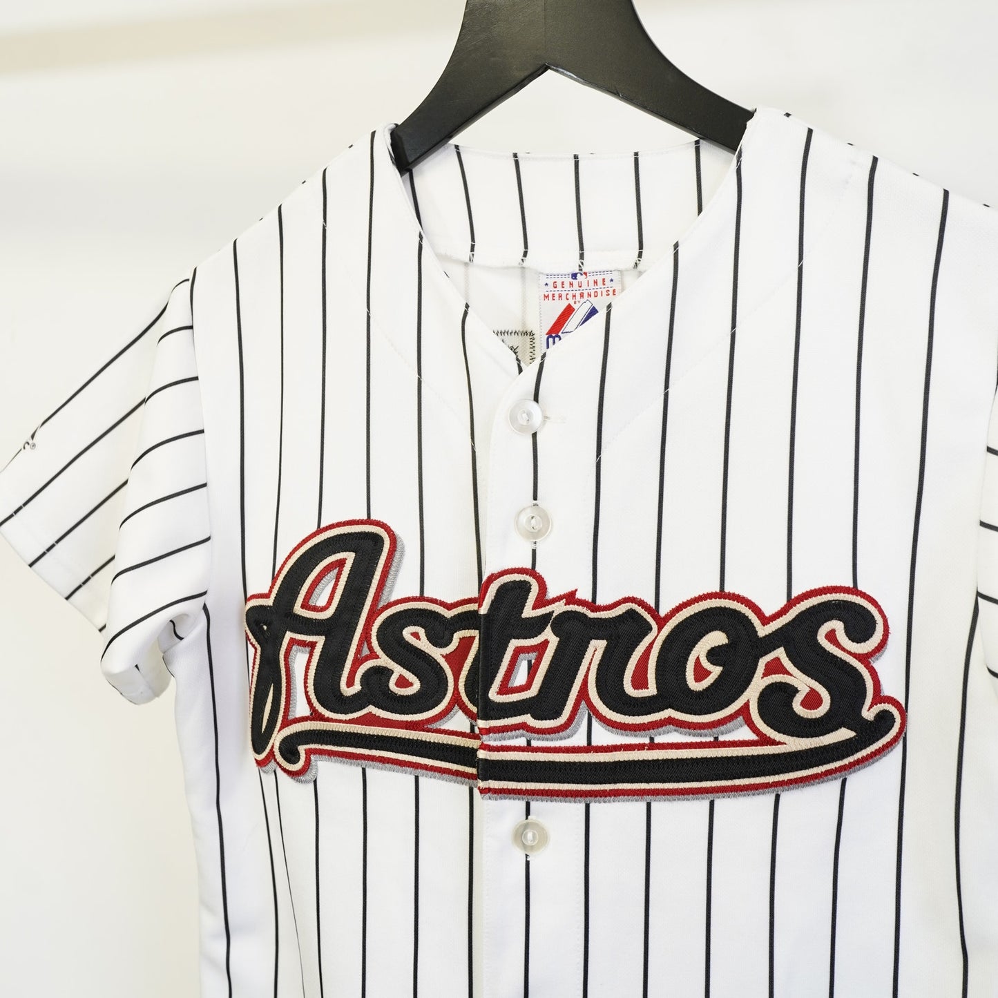 (Boys M) Vintage Houston Astros Sewn Majestic Willy Taveras Pinstripe Jersey Boys M White