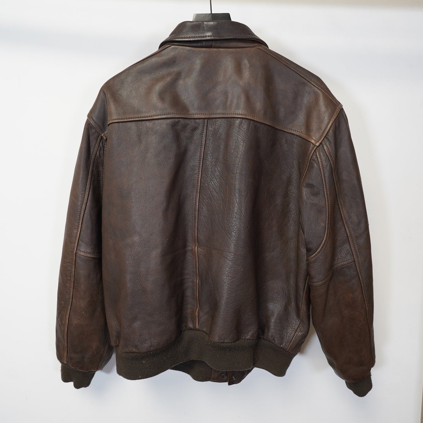 (XL) Vintage John Ashford 100% Leather Bomber Aviator Jacket Men's XL Brown 90s
