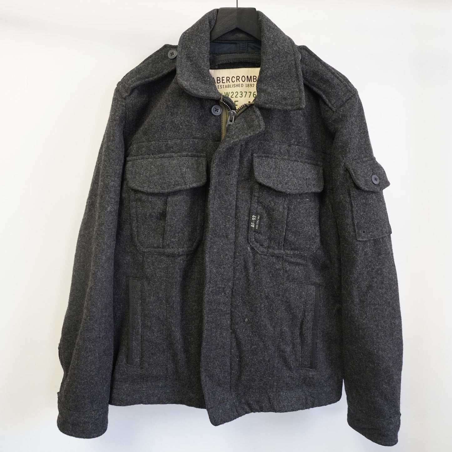 (L) Vintage Abercrombie & Fitch Wool Y2K Military Coat Jacket Men's L Gray Preppy