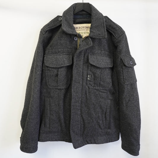 (L) Vintage Abercrombie & Fitch Wool Y2K Military Coat Jacket Men's L Gray Preppy