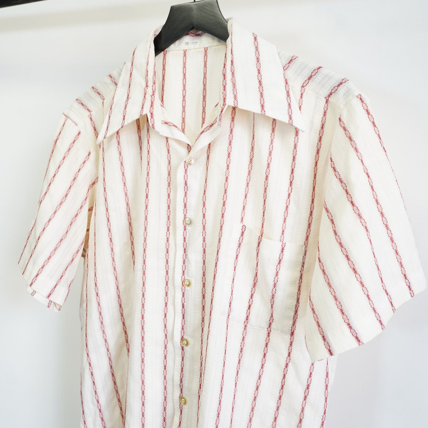 (XL) True Vintage Wide Collar 70s Striped Button Up Shirt Men's White Disco Bowling