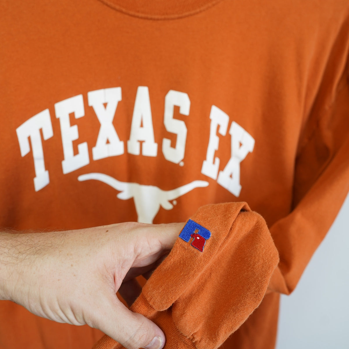 (L) Vintage Texas Ex Longhorns Russell Ath. Longsleeve T-Shirt Men's L Burnt Orange