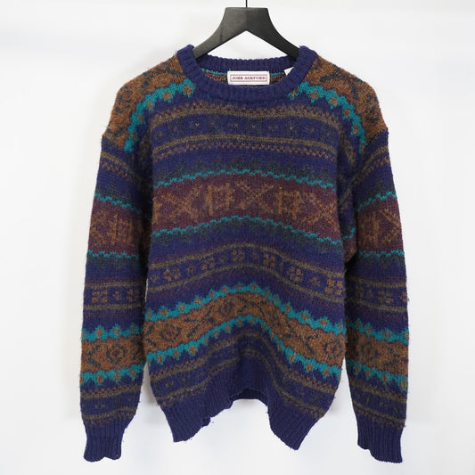 (M) Vintage John Ashford Wool Knit 90s Striped Sweater Men's M Crocheted Cottage