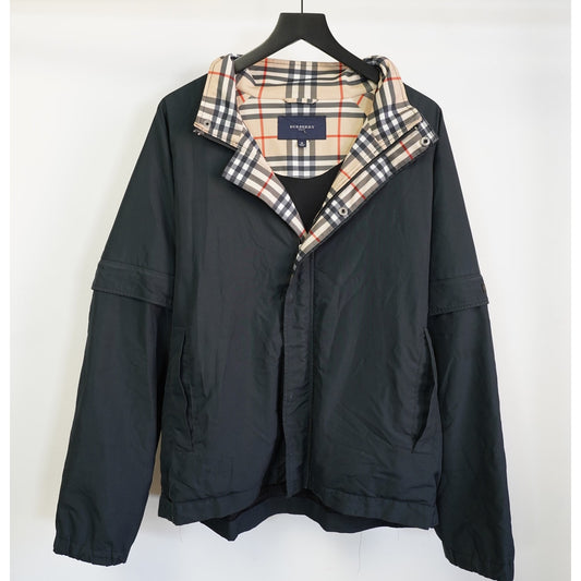(M) Vintage Burberry Golf Full Zip Windproof Jacket Men's M Black Removable Sleeves