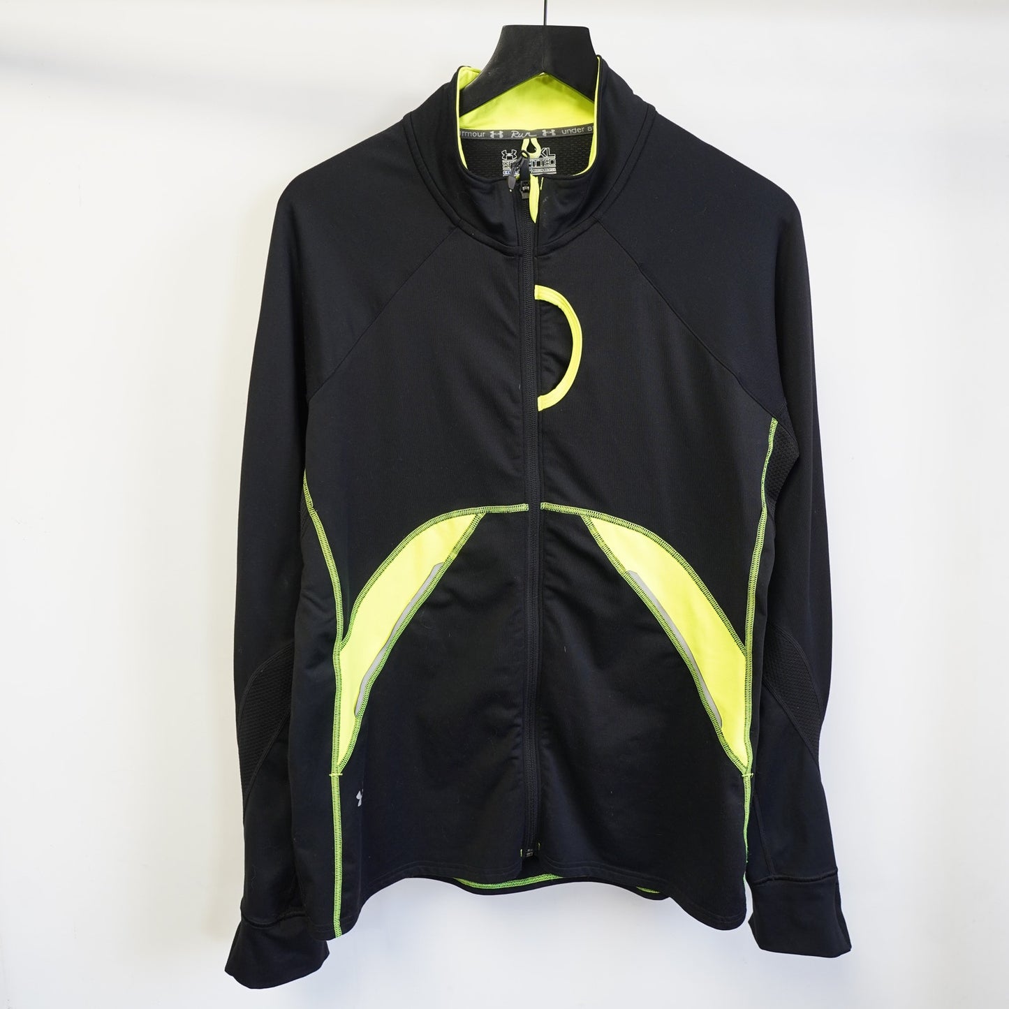 (XL) Under Armour Running Full Zip Semi-Fitted Cold Gear Jacket Men's XL Black Neon