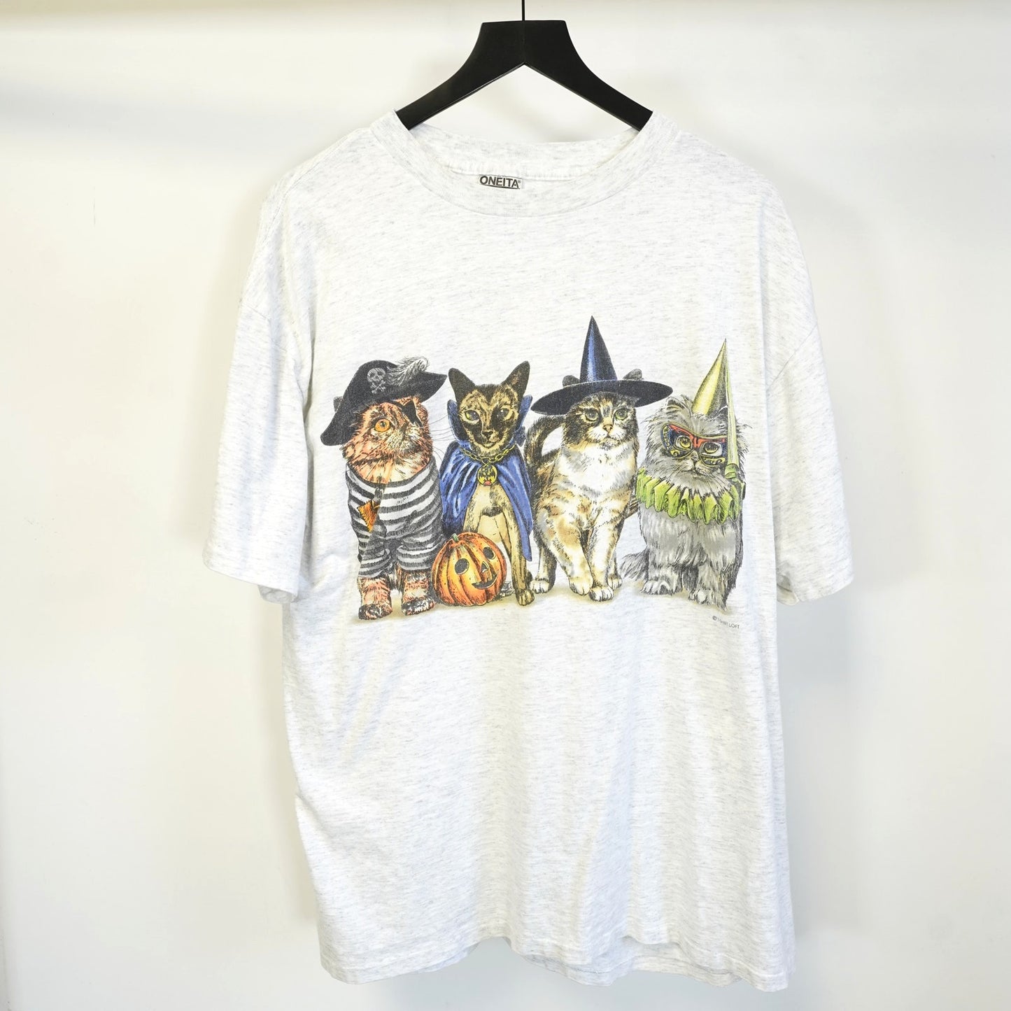 (XL) Vintage Halloween Cats Spooky Kitty T-Shirt Men's XL Witch Pumpkin Costume 90s
